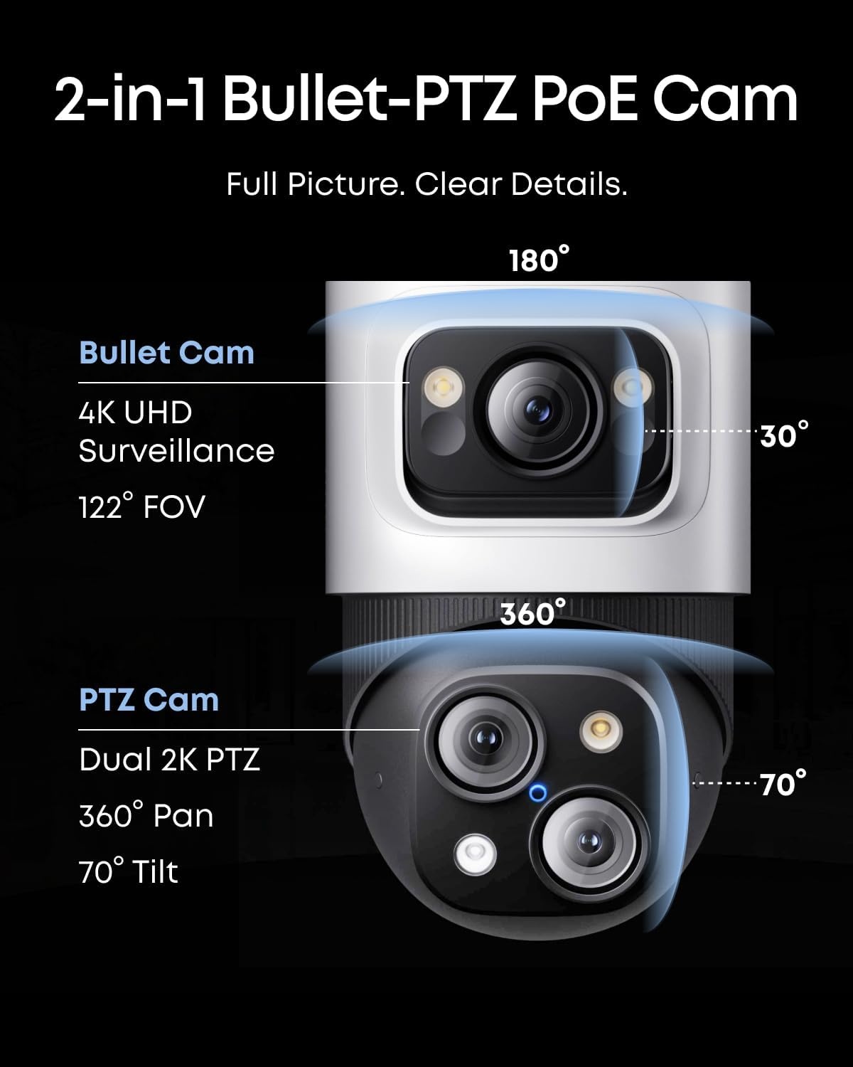 image:imageeufy Security PoE NVR Security System E40247 RecordingUp to 16CH 2TB HDD 8 4K Bullet Cams Wired Outdoor Cam 4K UHD 122 FOV Color Night VisionAI Detection Red and Blue Strobe2BulletPTZ2Bullet Cams