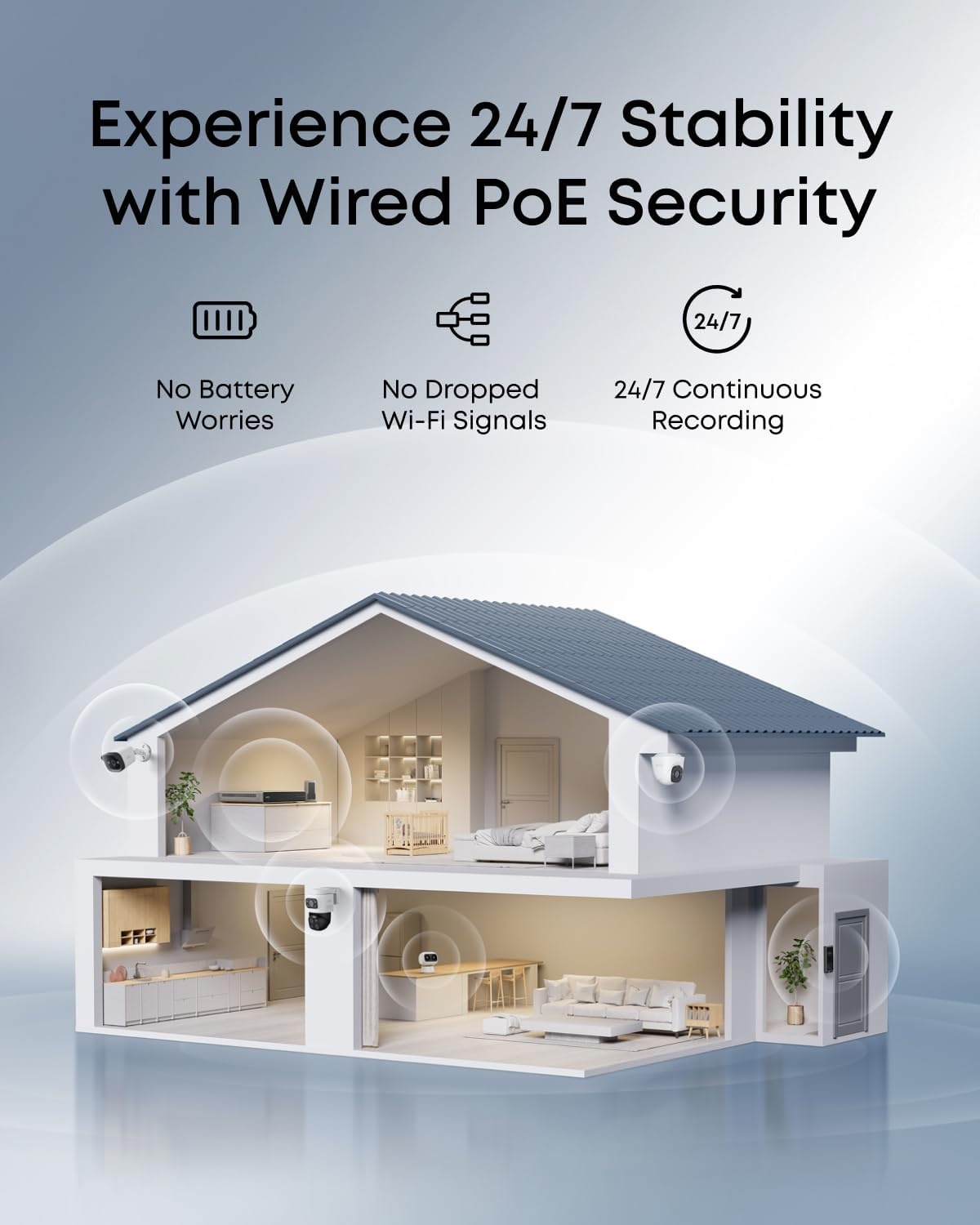 image:imageeufy Security PoE NVR Security System E40247 RecordingUp to 16CH 2TB HDD 8 4K Bullet Cams Wired Outdoor Cam 4K UHD 122 FOV Color Night VisionAI Detection Red and Blue Strobe4 Bullet Cams