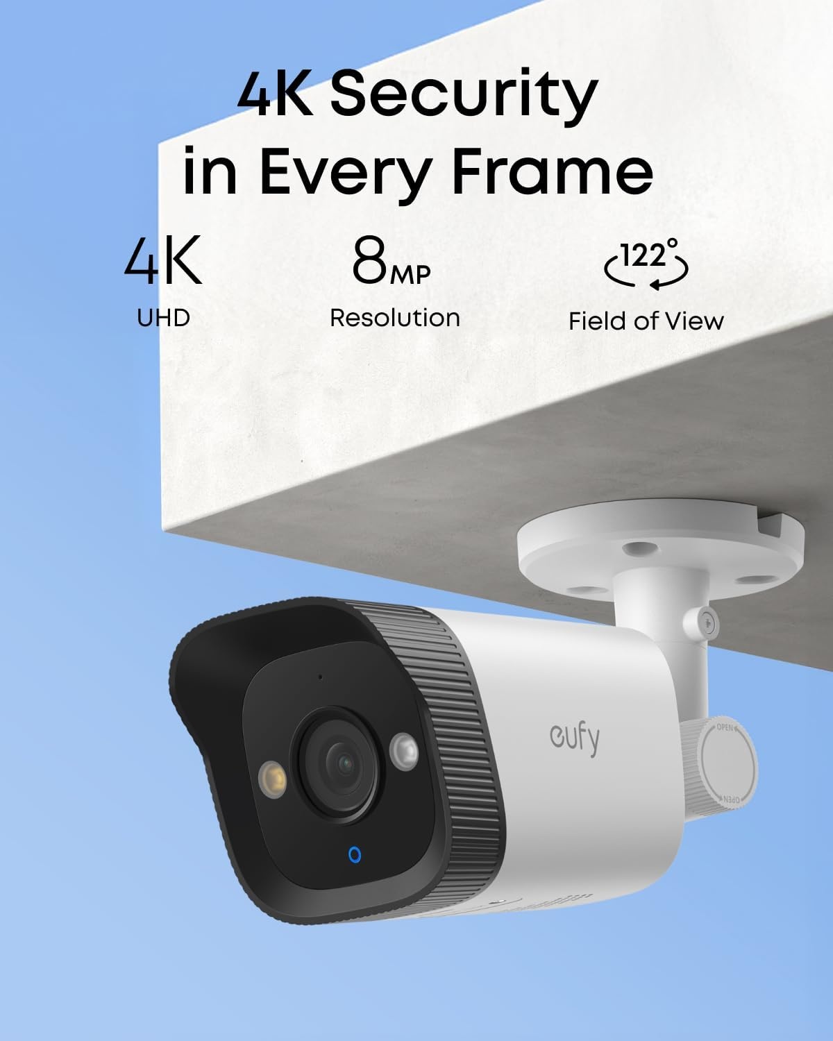 image:imageeufy Security PoE NVR Security System E40247 RecordingUp to 16CH 2TB HDD 8 4K Bullet Cams Wired Outdoor Cam 4K UHD 122 FOV Color Night VisionAI Detection Red and Blue Strobe4 Bullet Cams