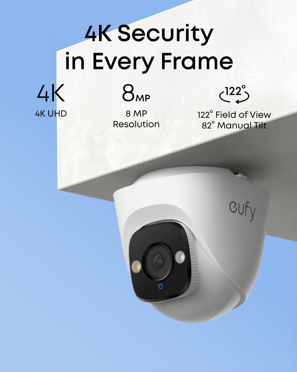image:imageeufy Security PoE NVR Security System E40247 RecordingUp to 16CH 2TB HDD 8 4K Bullet Cams Wired Outdoor Cam 4K UHD 122 FOV Color Night VisionAI Detection Red and Blue Strobe4 Turret Cams