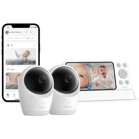 image:imageeufy Baby Monitor E21 with 2 4K UHD Cameras 5 720p Display Hybrid WiFi and No WiFi Connection App and Monitor Control PanTilt 8 Zoom Portable Camera with Builtin Battery ANR