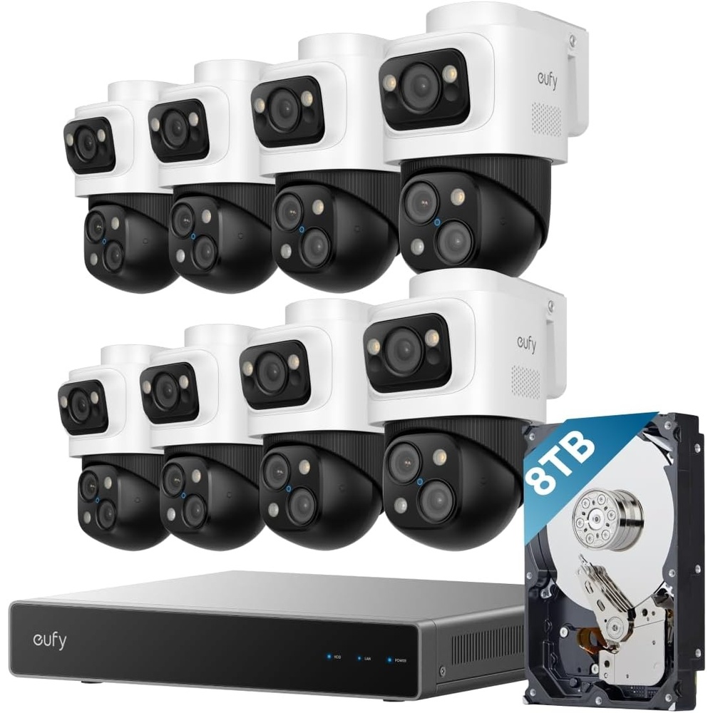 image:imageeufy Security 4K NVR Security Camera System S4 Max 8 Triple Lens Cam with 8TB HDD PoE Wired 247 Recording 360 PanampTilt Up to 16CH CrossCam Tracking 8 Auto Zoom Smart Video Search8 BulletPTZ Cams w8TB
