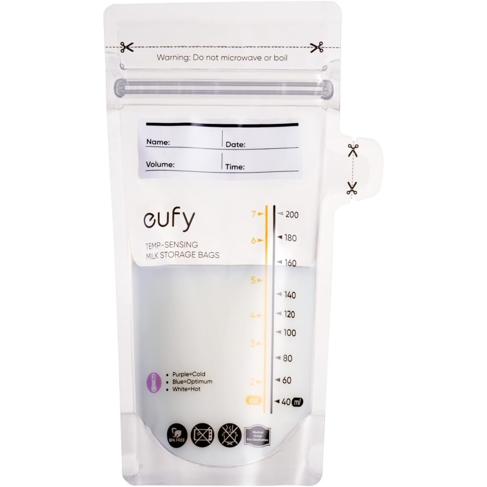 image:imageeufy Security Breast Milk Storage Bags 7 oz 120 Count Leakproof  Disposable FreezerSafe amp SelfStanding Pouches Temperature Sensing Color Change for Safe Breastfeeding BPAFree
