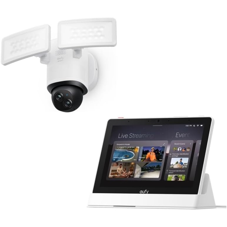 image:imageeufy Security Camera Floodlight Camera E340 Wired with Smart Display E10 Security Camera Outdoor 360 PTZ 247 Recording 2000 LM Motion Detection Builtin Siren Dual Cam No Monthly Fee