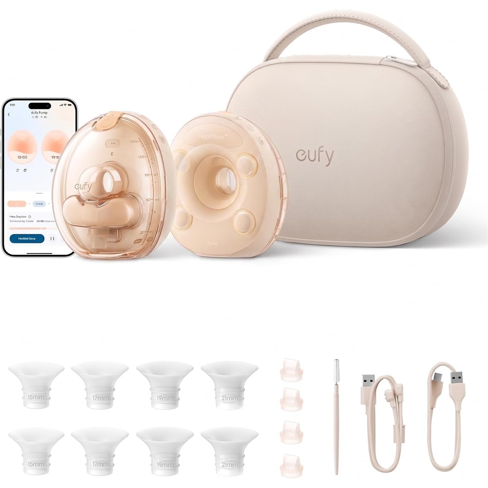 image:imageeufy Security Heated Wearable Breast Pump S1 HandsFree Breast Pump with IndustryLeading HeatFlow Tech AppControlled OptiRhythm 300 mmHg Strong Suction Leakproof Slim and 46 dB QuietMassage Heated S2 Pro