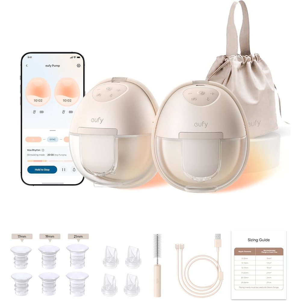 image:imageeufy Security Heated Wearable Breast Pump S1 HandsFree Breast Pump with IndustryLeading HeatFlow Tech AppControlled OptiRhythm 300 mmHg Strong Suction Leakproof Slim and 46 dB QuietHeated S1