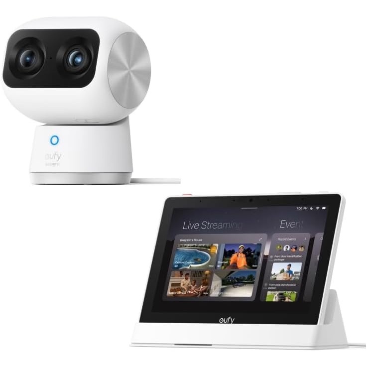 image:imageeufy Security Indoor Cam S350 with Smart Display E10 Dual Cameras 4K UHD Security Camera with 8 Zoom 360 Camera Baby Monitor Pet camera HumanPet Detection AI Tracking 24G5G WiFi Plug in