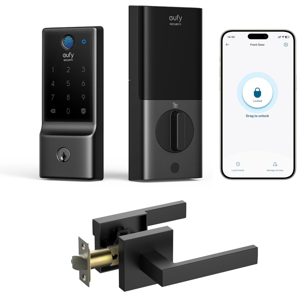 image:imageeufy Security Smart Lock C220 Fingerprint Keyless Entry Door Lock Builtin WiFi App Remote Control Front Door Smart Lock Deadbolt 8Months Battery Reliable Power IP53 Waterproof BHMA Grade 3Black