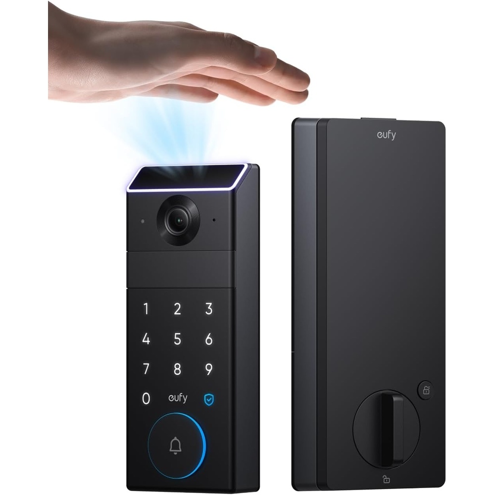 image:imageeufy Security Smart Lock FamiLock S3 Max with Palm Vein Recognition Keyless Entry Front Door Lock WiFi Keypad Deadbolt 2K HDR Doorbell Camera 16GB Builtin Storage BHMA 1 Rear Lock Video ScreenPalm Vein  Video