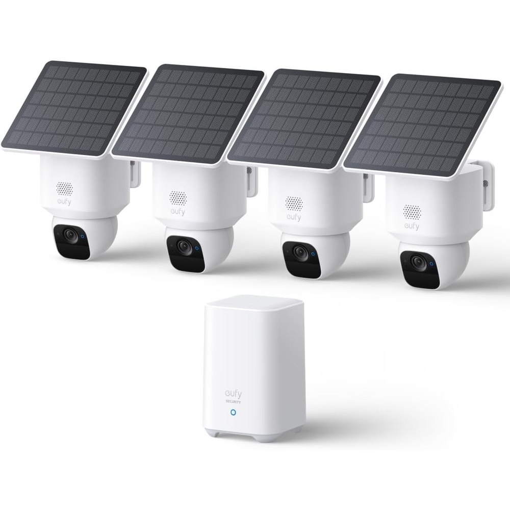 image:imageeufy Security SoloCam E30 4Cam Kit 2K Solar Security Camera  360 Coverage Pan amp Tilt AI Tracking 2K Clarity No Monthly Fee Builtin Local Storage Up to 16TB4 PackHomebase 2