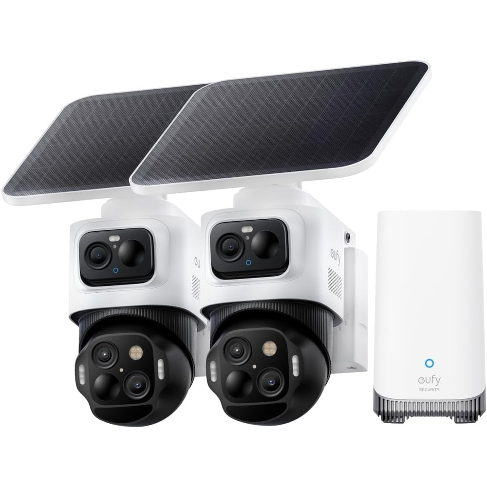 image:imageeufy Security eufyCam S4 4Cam Kit 4K Solar 3Lens PTZ  360 Coverage CrossCam Tracking AI Facial Recognition 8X Auto Zoom No Monthly Fee Expandable up to 16TB2Cam Kit