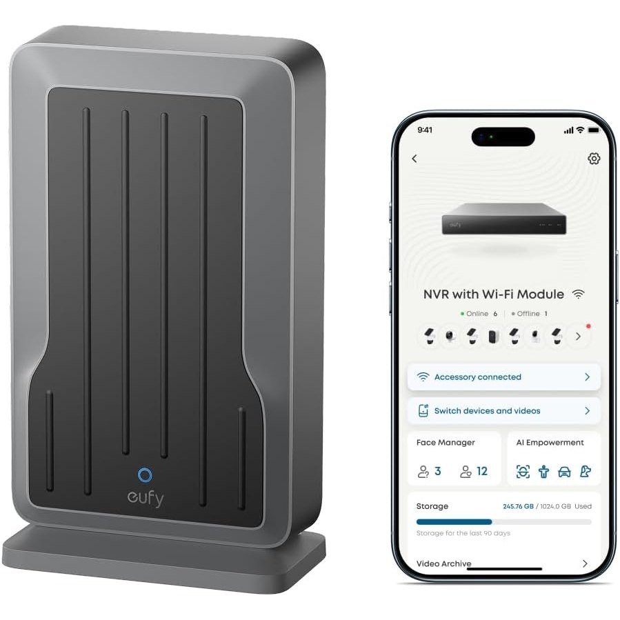 image:imageeufy Securty NVR WiFi Module Only for eufy PoE System Supports Up to 16 eufy Battery Cameras Video Doorbells and 32 Sensors Unified Security Integration Refer to Compatibility List Below