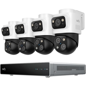 eufy Security 4K NVR Security Camera System S4 Max, 8 Triple Lens Cam with 8TB HDD, PoE Wired, 24/7 Recording, 360° Pan&Tilt, Up to 16CH, Cross-Cam Tracking, 8× Auto Zoom, Smart Video Search(4 Bullet-PTZ Cams no HDD)