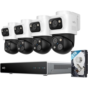 eufy Security 4K NVR Security Camera System S4 Max, 8 Triple Lens Cam with 8TB HDD, PoE Wired, 24/7 Recording, 360° Pan&Tilt, Up to 16CH, Cross-Cam Tracking, 8× Auto Zoom, Smart Video Search(4 Bullet-PTZ Cams w/2TB)