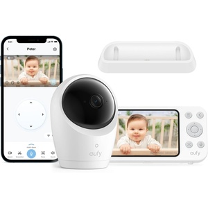 eufy Security Baby Monitor E20 with 2K HD Camera & Charging Base, 5” 720p Display, Hybrid Wi-Fi & No Wi-Fi Connection, Pan-Tilt, 4X Zoom, Portable Camera with Built-in Battery