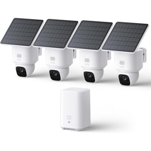 eufy Security SoloCam E30, 4-Cam Kit, 2K Solar Security Camera | 360° Coverage, Pan & Tilt, AI Tracking, 2K Clarity, No Monthly Fee, Built-in Local Storage (Up to 16TB)(4 Pack+Homebase 2)