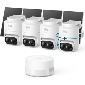 eufy Security eufyCam C37, Security Cameras Wireless Outdoor, 360° Pan & Tilt AI Tracking, 2K Solar Camera, Human/Pet/Vehicle Detection, Flexible Solar Panel, Color Night Vision, No Subscription(4-Cam Kit)
