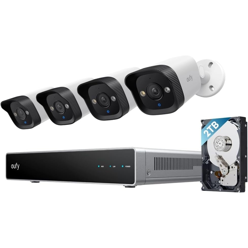 image:imageeufy PoE NVR System S4 4Cam 2TB HDD PoE Wired  247 Recording Up to 16CH 2 BulletPTZ  2 Bullet Cams 360 PTZ AI Auto Framing amp Tracking Smart Video Search4 Bullet Cams