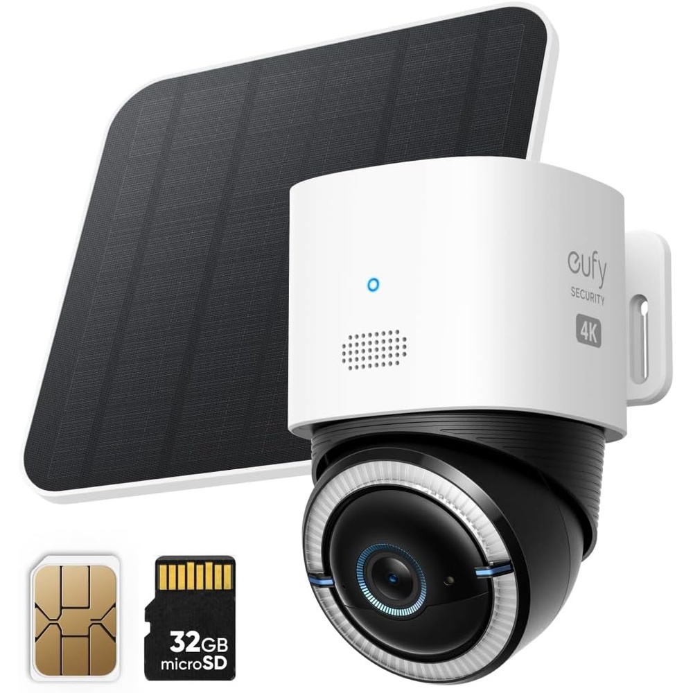 image:imageeufy Security 4G LTE Cam S330 4K Cellular Solar Security Cameras Wireless Outdoor Pan and Tilt 4G and WiFi DuoMode AI Tracking with SIM Card and 32GB SD Card No WiFi No Problem