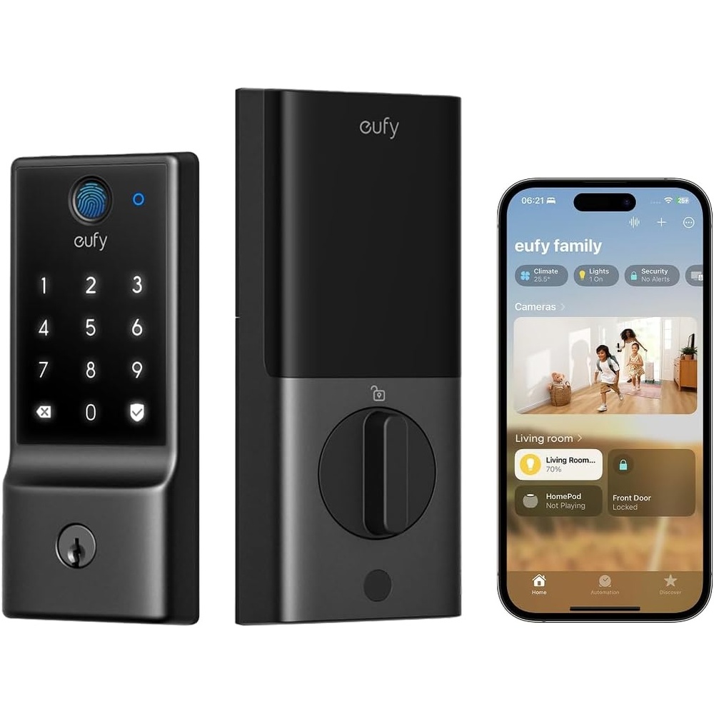 image:imageeufy Security Smart Lock E31 Fingerprint Keyless Entry Door Lock for Front Door Builtin WiFi Deadbolt App Control Supports Matter Apple Home Alexa Google 10000mAh Battery Auto LockMatter  WiFi  Fingerprint  8 AA batteries