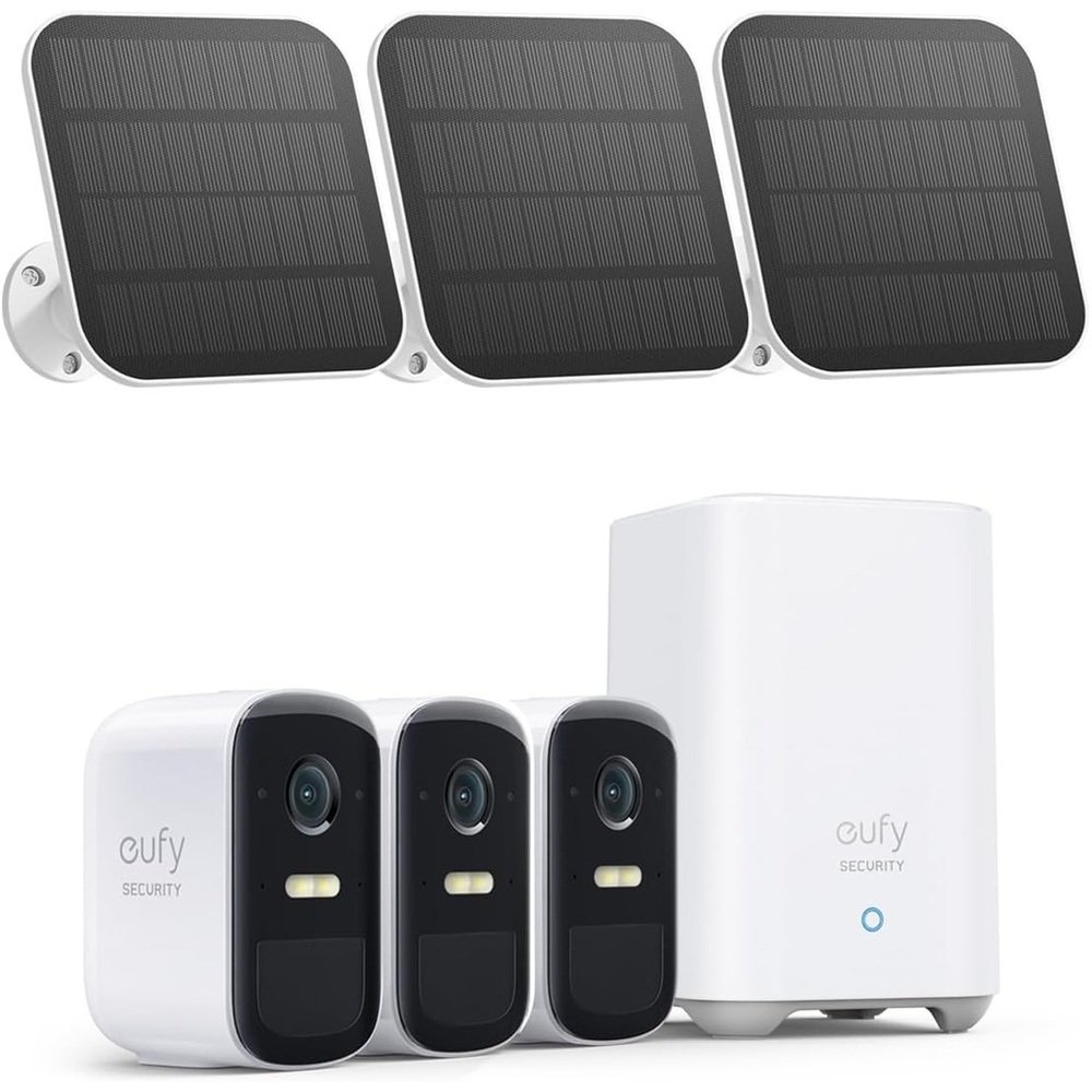 image:imageeufy Security eufyCam 2C 3Cam Kit with Solar Panel 2W Security Camera Wireless Outdoor Home Security System HomeKit Compatibility 1080p HD IP67 Night Vision Motion Only Alert Renewed
