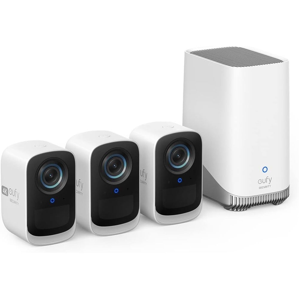 image:imageeufy Security eufyCam S300eufyCam 3C 3Cam Kit Security Camera Outdoor Wireless 4K Camera Expandable Local Storage Face Recognition AI Spotlight Color Night Vision No Monthly Fee3 Camera Kit
