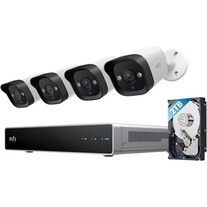 eufy PoE NVR System S4, 4-Cam, 2TB HDD, PoE Wired | 24/7 Recording, Up to 16CH, 2 Bullet-PTZ + 2 Bullet Cams, 360° PTZ, AI Auto Framing & Tracking, Smart Video Search(4 Bullet Cams)