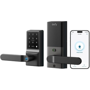 eufy Security Smart Lock C33, Keypad Door Lock with Handle, Fingerprint Door Knob, Keyless Entry Door Lock for Front Door and Bedrooms, Electronic Deadbolt, Wi-Fi, App Control, IP53 Waterproof, Black(Black)