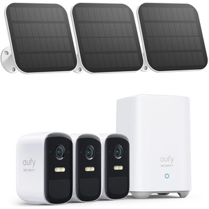 eufy Security, eufyCam 2C 3-Cam Kit with Solar Panel 2W, Security Camera Wireless Outdoor, Home Security System, HomeKit Compatibility, 1080p HD, IP67, Night Vision, Motion Only Alert (Renewed)